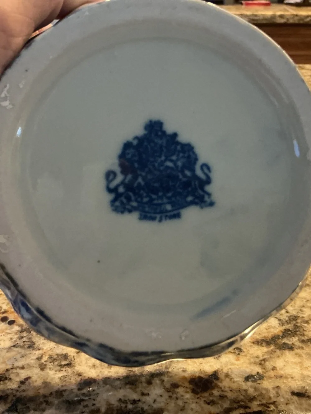 Victoria Ware Ironstone blue and white 2-piece manual circus juicer (reamer) set